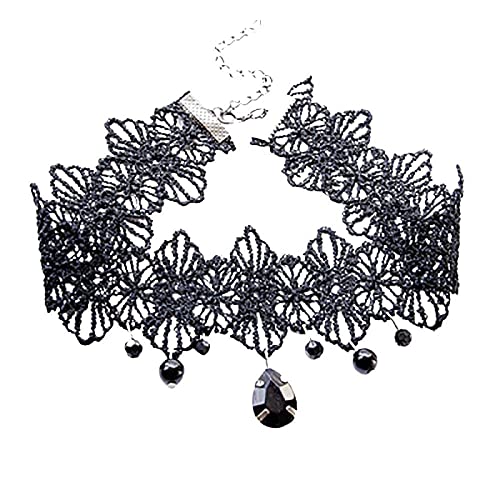 Collar Joyas Gargantillas Góticas Sexis De Moda, Gargantilla De Cuello De Encaje Negro De Cristal, Gargantilla Vintage Victoriana para Mujer, Joyería