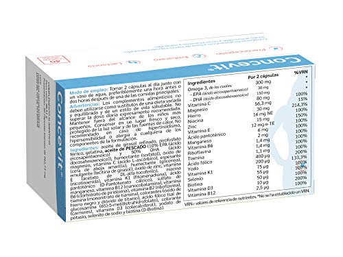 Concevit con Hierro, Folato activo, vitaminas y minerales. 40 Cápsulas blandas