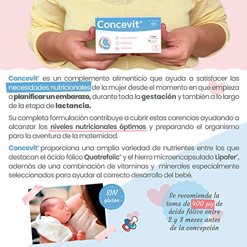 Concevit con Hierro, Folato activo, vitaminas y minerales. 40 Cápsulas blandas