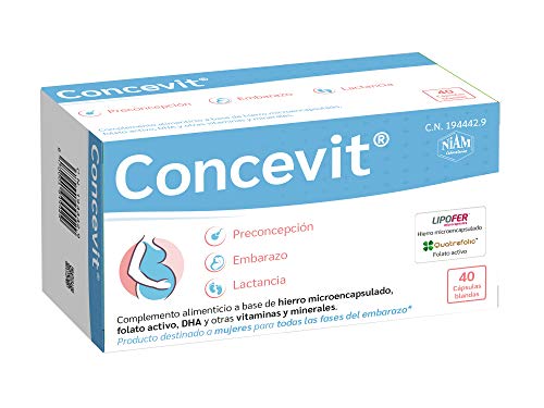 Concevit con Hierro, Folato activo, vitaminas y minerales. 40 Cápsulas blandas