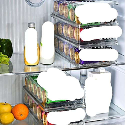 Contenedores organizadores de refrigerador rodantes de 1 nivel, soporte para botella de bebida de lata de refresco para nevera, cocina, contenedor de almacenamiento de plástico