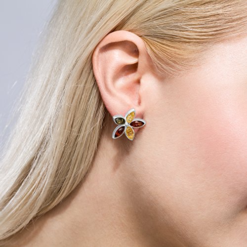 Copal Señoras Aretes de ámbar Plata ley 925 Multicolor Flor Envases Sostenibles Pequeños Obsequios