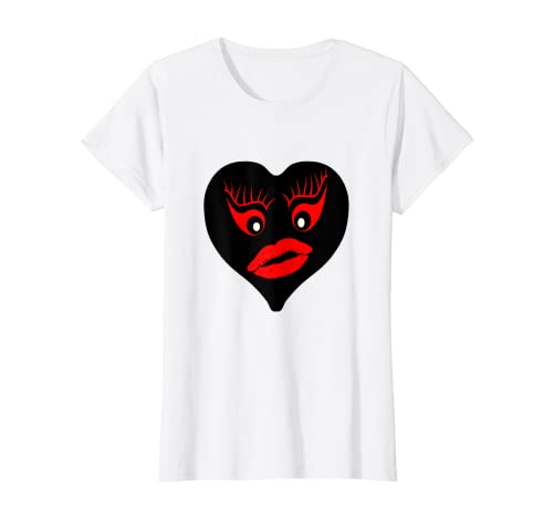 Corazón Negro Labios rojos Ojos rojos Pestañas rojas Amor Valentine Camiseta