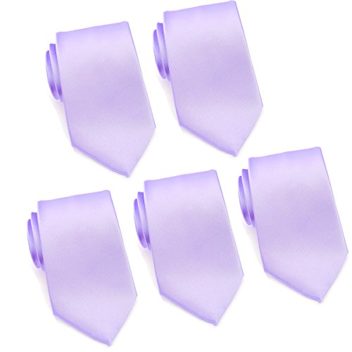 Corbata formal para hombre, lote de 5 unidades al por mayor, color liso, corbatas de boda, 8,9 cm, acabado satinado -  Púrpura - 