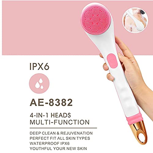 Corps électrique Brosse de Douche Massage Exfoliant Scrubber Souple en Silicone USB Rechargeable 2 Vitesse d'essorage Brosse de nettoyage Rose