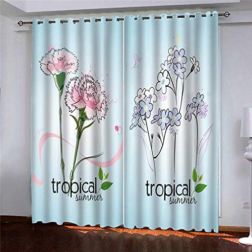 Cortinas AislantesTermicas con Ojales 2 Piezas 140 X 245 cm - Flores Elegantes, 3D Impresión Digital Cortinas Opacas De Térmica Aislante Adecuado para Balcon Salón Habitación Dormitorio