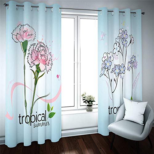 Cortinas AislantesTermicas con Ojales 2 Piezas 140 X 245 cm - Flores Elegantes, 3D Impresión Digital Cortinas Opacas De Térmica Aislante Adecuado para Balcon Salón Habitación Dormitorio