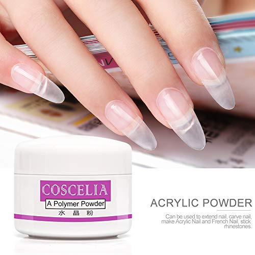 COSCELIA Kit de Uñas en Polvo Kit Herramientas Uñas con Polvos Rosa Blanco Transparente Liquido Monómero 30ml y Primer Kit de Manicura