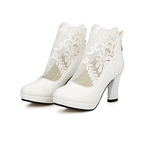 CosyFever Botines & Tobillo Botas Chunky Alto conPlataforma Sexy Confort DC60 para Mujeres Blanco - 35 EU