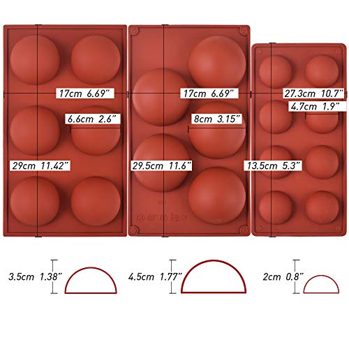 Cozihom Juego de moldes de Silicona semiesfera para Bola de Chocolate, Pastel, gelatina, pudín, jabón casero, Paquete de 3