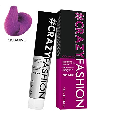 Crazy Fashion - Crema Colorante Semipermanente para el Cabello - Sin Amoníaco, Resorcinol ni PPD - Tintes Temporales para el Cabello - Colorante Ciclamen - Tubo de 100 ml