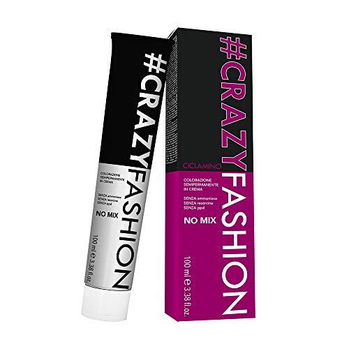 Crazy Fashion - Crema Colorante Semipermanente para el Cabello - Sin Amoníaco, Resorcinol ni PPD - Tintes Temporales para el Cabello - Colorante Ciclamen - Tubo de 100 ml