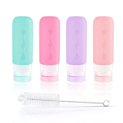 CS COSDDI Botella de Viaje 4 Pack TSA aprobó la Botella de Viaje de Silicona a Prueba de Fugas 90ml, Silicona Travel Bottles Set para Champú, Bálsamo, Crema de Baño, Loción, Libre de BPA, FDA Aprobado