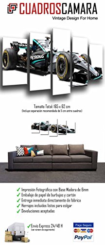 Cuadro Fotográfico Coche Mercedes Formula 1, Hamilton, Bottas 2017 Tamaño total: 165 x 62 cm XXL