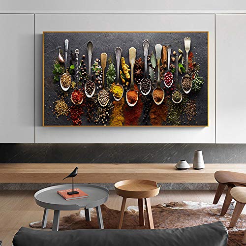 Cuadro Lienzo Decoracion Granos especias cuchara pimientos lienzo pintura decoración de cocina carteles impresiones para el comedor imágenes artísticas de pared decoración artística para el hogar