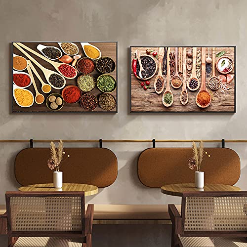 Cuadro Lienzo Decoracion Granos especias cuchara pimientos lienzo pintura decoración de cocina carteles impresiones para el comedor imágenes artísticas de pared decoración artística para el hogar