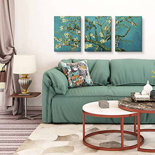 Cuadros Almendro en Flor de Vincent van Gogh - 3 Piezas de 40 x 60 cm (120 x 60 cm) - Decoración Moderna para Salón y Dormitorio, Lienzo de Poliéster y Bastidor de Madera, Multicolor, LEN-140