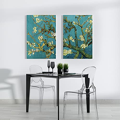 Cuadros Almendro en Flor de Vincent van Gogh - 3 Piezas de 40 x 60 cm (120 x 60 cm) - Decoración Moderna para Salón y Dormitorio, Lienzo de Poliéster y Bastidor de Madera, Multicolor, LEN-140