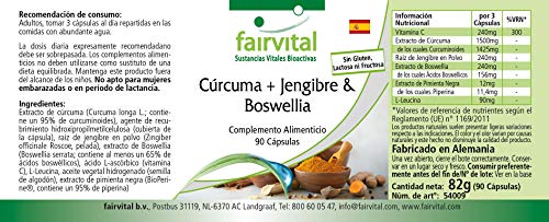 Cúrcuma, jengibre y Boswellia con vitamina C - Vegano - 90 cápsulas - con pimienta negra