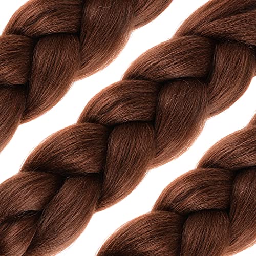 Cybelleza 3 piezas / 300 g Extensiones de cabello trenzado de 24 '' Jumbo Braids Sintético Kanekalon Crochet Hair Afro Box Trenza resistente al calor (Castaño oscuro)