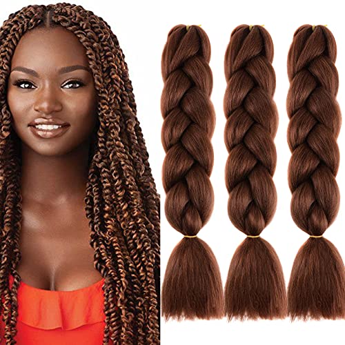 Cybelleza 3 piezas / 300 g Extensiones de cabello trenzado de 24 '' Jumbo Braids Sintético Kanekalon Crochet Hair Afro Box Trenza resistente al calor (Castaño oscuro)