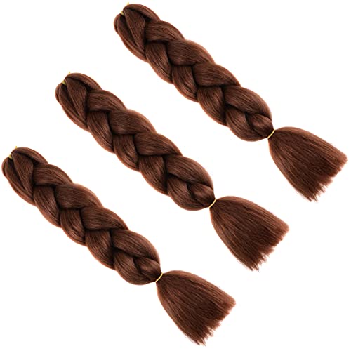 Cybelleza 3 piezas / 300 g Extensiones de cabello trenzado de 24 '' Jumbo Braids Sintético Kanekalon Crochet Hair Afro Box Trenza resistente al calor (Castaño oscuro)