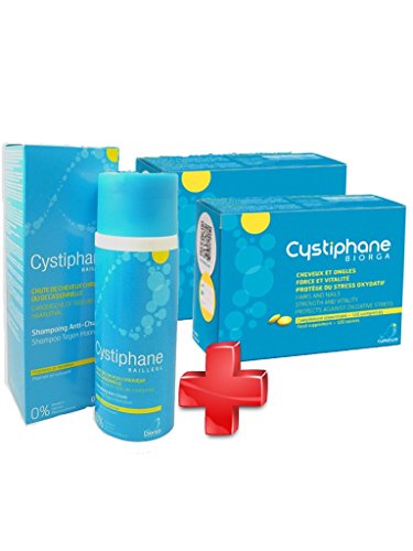 cystiphane bailleul- Cistina B6 – Zinc – Arginine – Cabello y Uñas – Salud – fuerza y Vitalité protege del stress oxydatif – Complemento alimenticio para cabello y las uñas fragilisés –  – Juego de 2 cajas de 120 pastillas + Champú (