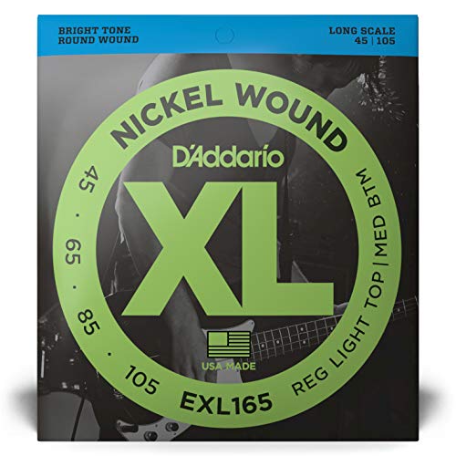 D'Addario Bajo Electrico Cuerdas | Cuerdas Bajo Electrico | Juego de Cuerdas Bajo Electrico | EXL165 - Juego de cuerdas para bajo eléctrico de níquel, .045 - .105