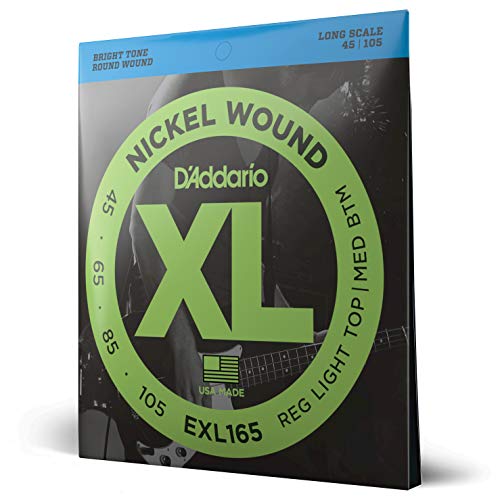 D'Addario Bajo Electrico Cuerdas | Cuerdas Bajo Electrico | Juego de Cuerdas Bajo Electrico | EXL165 - Juego de cuerdas para bajo eléctrico de níquel, .045 - .105