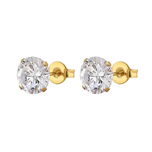 Daesar Pendientes Mujer y Hombre Acero Inoxidable,Pedientes Oro Redondo Circonita Blanca 3MM Pedientes de Hombre y Mujer