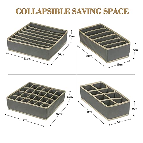 DASIAUTOEM Organizador Ropa Interior, 4 Cajas Organizadores de Armarios, Clasificador Cajones, Plegable Organizador de Almacenamiento para Ropa Interior, Calcetines,Corbata,Bragas,Bufandas y Pañuelos