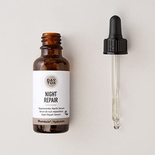 Daytox – Night Repair Serum – Fluido de noche antiedad reparador con ácido hialurónico – vegano, sin colorantes, sin silicona y sin parabenos – 1 x 30 ml