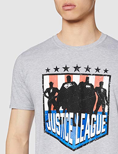 DC Comics Justice League Comics-Silhouette Shield Camiseta, Gris (Sports Grey), L para Hombre