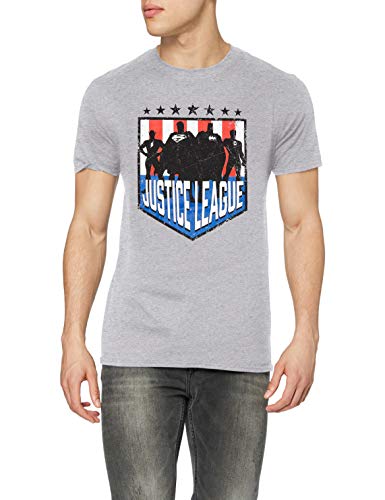 DC Comics Justice League Comics-Silhouette Shield Camiseta, Gris (Sports Grey), L para Hombre