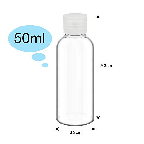 DECARETA 12 PCS Botellas de Viaje(50 ML) +1 Mini Embudos,Botellas Cosméticas-Anti-Fugas Portátiles y Reutilizables para Champú/Crema/Gel,Botes Transparentes Adecuadas a Viajes de Negocios,Campamentos