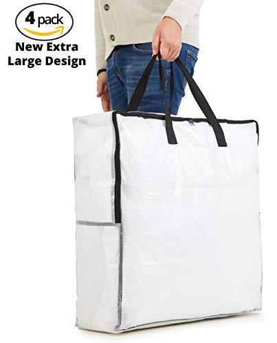 DECO EXPRESS Bolsas Almacenaje Ropa Gran Capacidad, Pack de 4 Bolsas Para Guardar Ropa Juguetes Mantas, Bolsas Transparentes Para Mudanza Con Cremallera y Asas, Bolsas Lavadora Para Colada