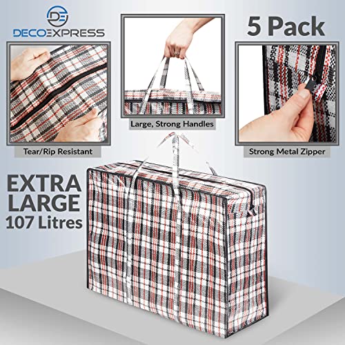 DECO EXPRESS Paquete de 8 Bolsas de Compras XX-Large Strong Storage Laundry - Bolsas XXL con Cremallera y Asas a Cuadros - Bolsa Reutilizable con Cierre de Cremallera (Surtido)