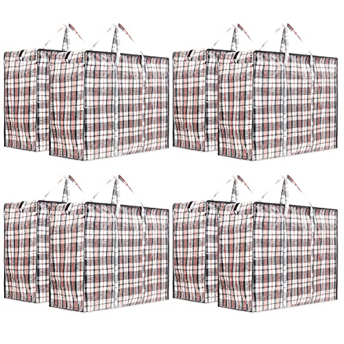 DECO EXPRESS Paquete de 8 Bolsas de Compras XX-Large Strong Storage Laundry - Bolsas XXL con Cremallera y Asas a Cuadros - Bolsa Reutilizable con Cierre de Cremallera (Surtido)