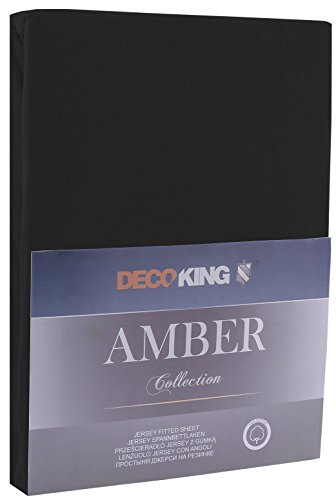 DecoKing 80x200-90x200 cm Sábana Bajera Ajustable 100% Algodón Jersey Negro Amber Collection