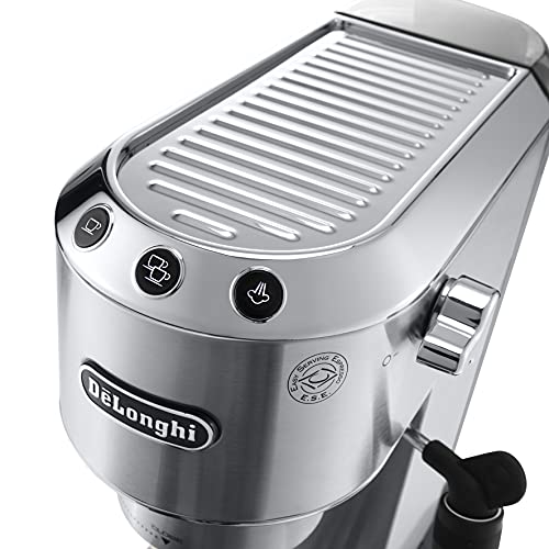 De'longhi Dedica - Cafetera de Bomba de Acero Inoxidable para Café Molido o Monodosis, Cafetera para Espresso y Cappuccino, Depósito de 1.3 Litros, Sistema Anti-goteo, EC685.M, Metal 30x33x15cm