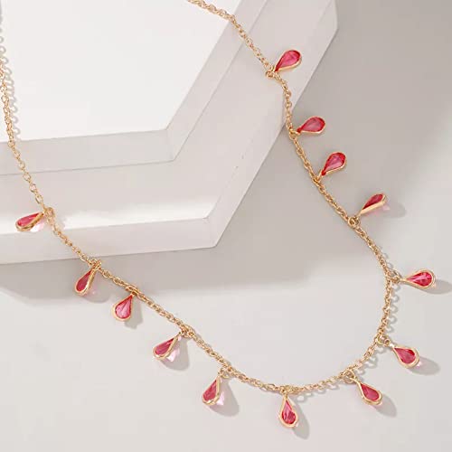 DHZZDIC Collar de Mujer Mejores Amigas Collares Gold Red Color Chain Choker Necklaces For Women Bohemian Water Drop Tassel Party Jewelry Gift Regalos Mujer San Valentin
