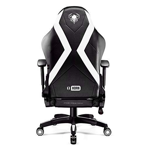 Diablo X-Horn Silla Gaming Oficina Gamer Apoyabrazos 3D Cojín Ajustable Diseño Ergonómico Cuero Sintético Función de Inclinación Negro-Blanco King (XL)