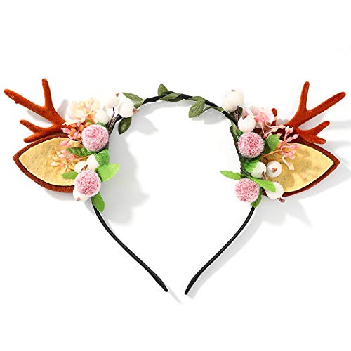 Diadema de Navidad Unicra Diadema de astas de flores Alce Ciervo Cuernos de animales Sombreros Pieza para el cabello Accesorios para el cabello de Halloween para mujeres y niñas