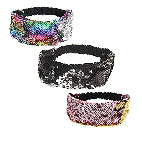 Diadema para Niñas, 6 Piezas Diademas Mujer, Diademas Elásticas para Niñas, Lentejuelas de Doble Cara Que Cambian de Color Diademas para Niños Niñas Adultas Decoran El Cabello.