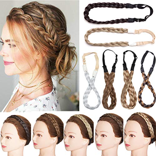 Diadema Trenzada Extensiones de cabello Platied Elastic Stretch Hair Band Trenzado Postizo Flequillo Cabello Sintético Se Ve Natural Pequeña Marron oscuro