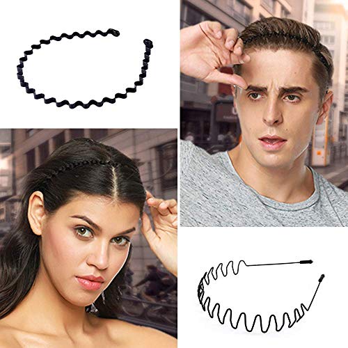 Diademas de Metal para Hombre y Mujer - Unisex Negro Bandas para la Cabeza Deportivas, Ondulado Cabello Multiestilo Diademas para Yoga, Correr, Ciclismo, Baño y Maquillaje