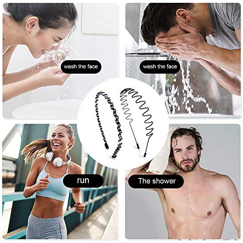 Diademas de Metal para Hombre y Mujer - Unisex Negro Bandas para la Cabeza Deportivas, Ondulado Cabello Multiestilo Diademas para Yoga, Correr, Ciclismo, Baño y Maquillaje