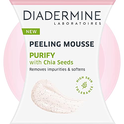 Diadermine - Peeling Mousse Semillas De Chía, Elimina impurezas y suaviza la piel, Mejora la absorción e hidratación de la piel, Pieles mixtas y grasas