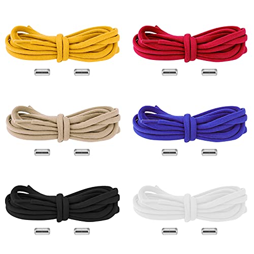 Diealles Shine Cordones Elásticos Sin Nudo, 6 Pares 105CM Cordones Elásticos Sin Nudo con Hebilla Metal, Ajustables Cordones de Zapatos Sin Nudos para Zapatillas Deportivas