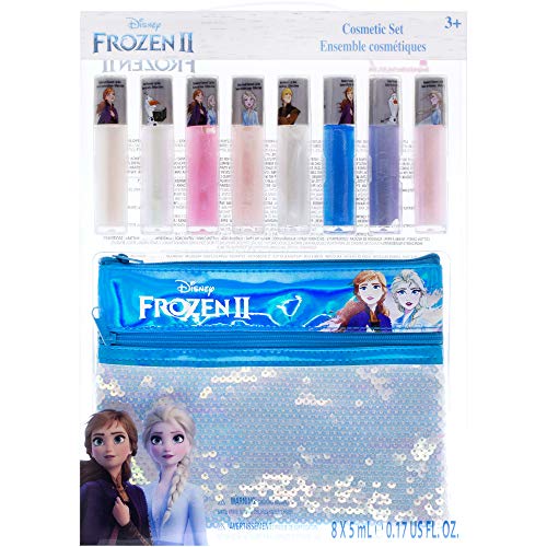 Disney Frozen - Townley Girl Juego De Brillo De Labios Anna Y Elsa Con Bolsa De Lentejuelas, Edades 3+ - Paquete De 9 |Conjunto De Brillo|